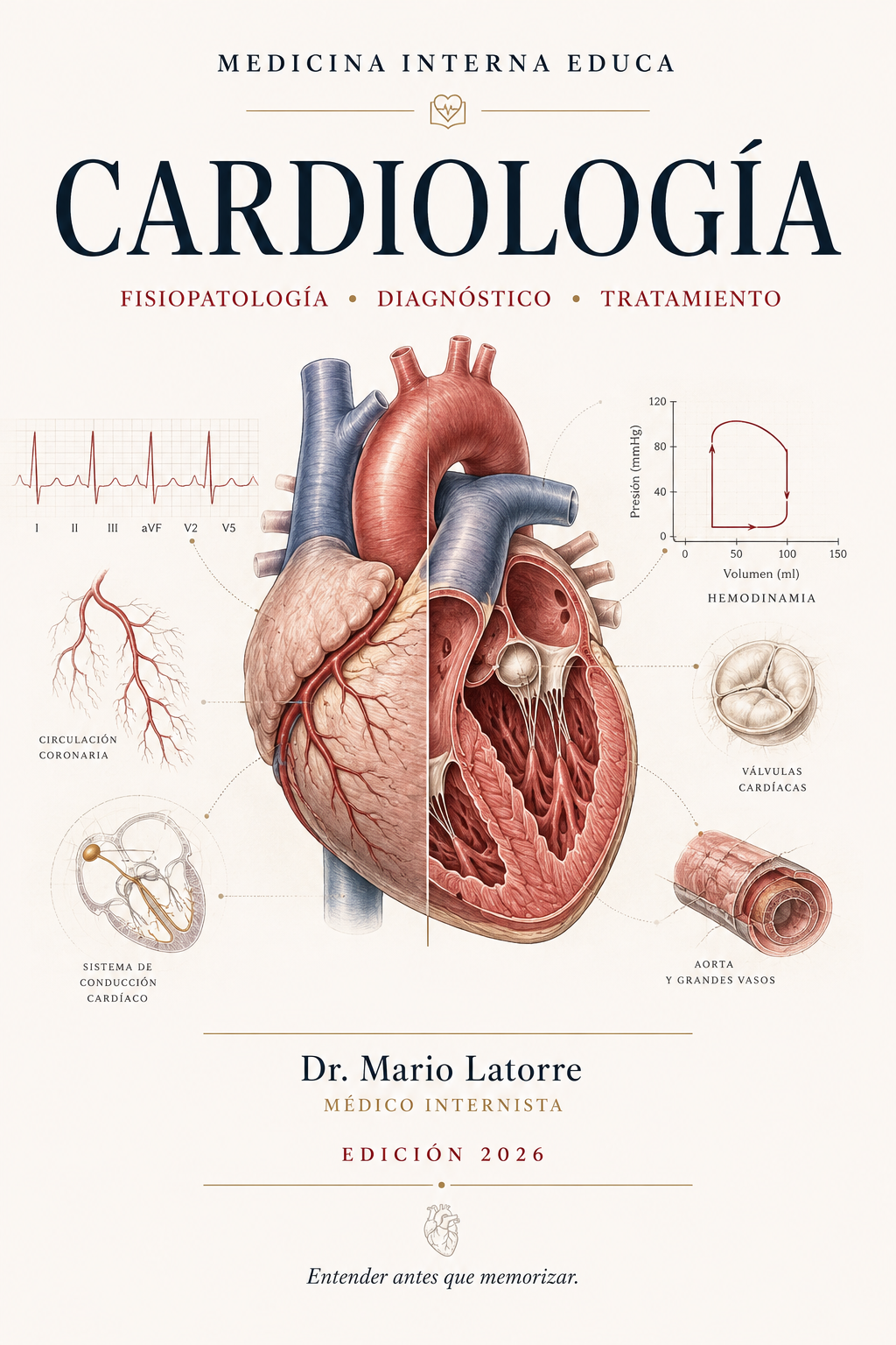 Portada de Cardiología: Fisiopatología, diagnóstico y tratamiento. Dr. Mario Latorre. Medicina Interna Educa, edición 2026.